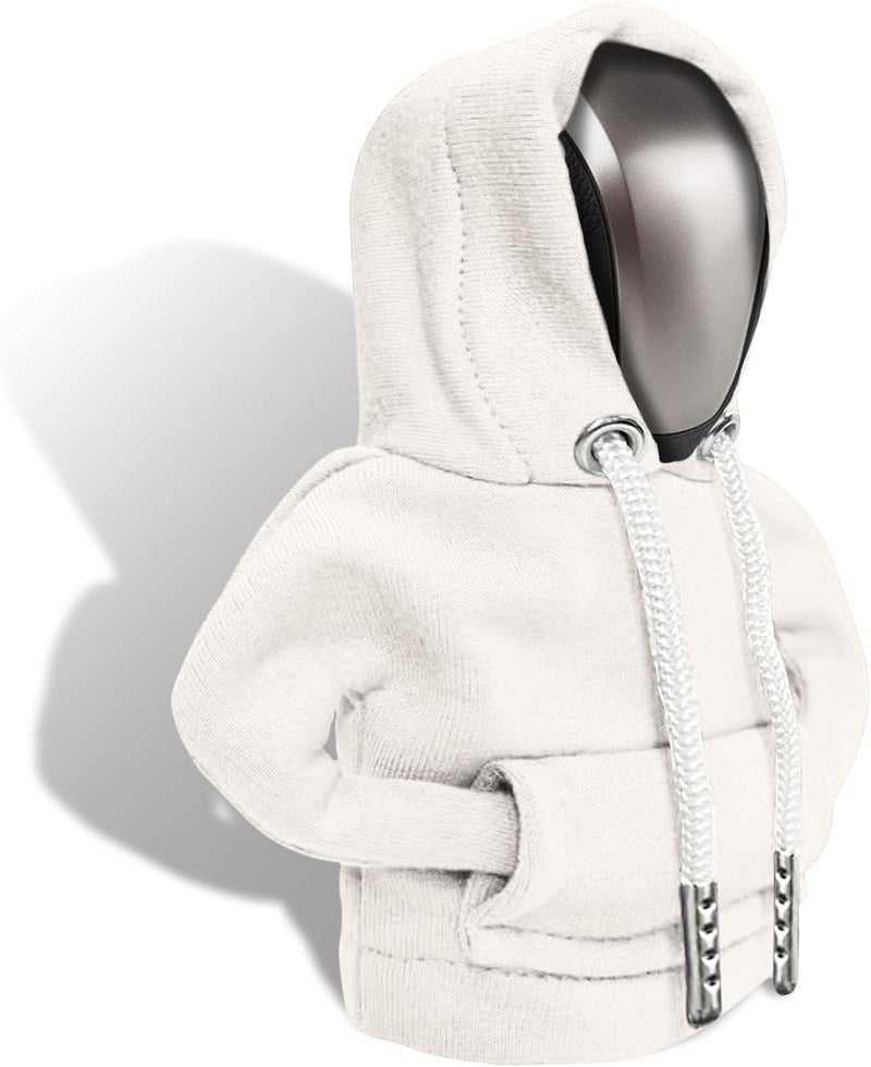 RGOAANC Gear Shift Hoodie, Gear Shift Cover, Fashionable Hoodie Automotive Gear Shift Knob Protector, Car Accessories Mini Sweater Gear Shift Knob Cover for Car Gear Shift Levers (White) - Image 1